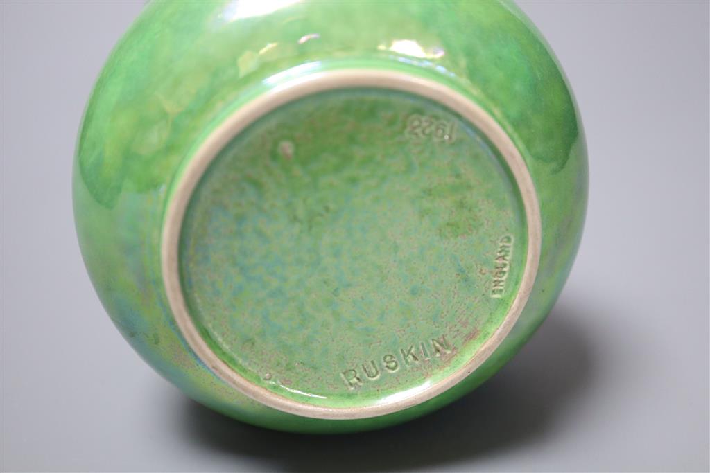 A Ruskin green glazed vase, impressed date 1923, 20cm